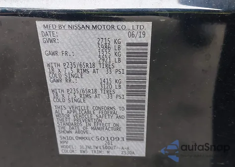 2020 Infiniti Qx60 Luxe Awd z USA, uszkodzony, nr VIN 5N1DL0MMXLC501093